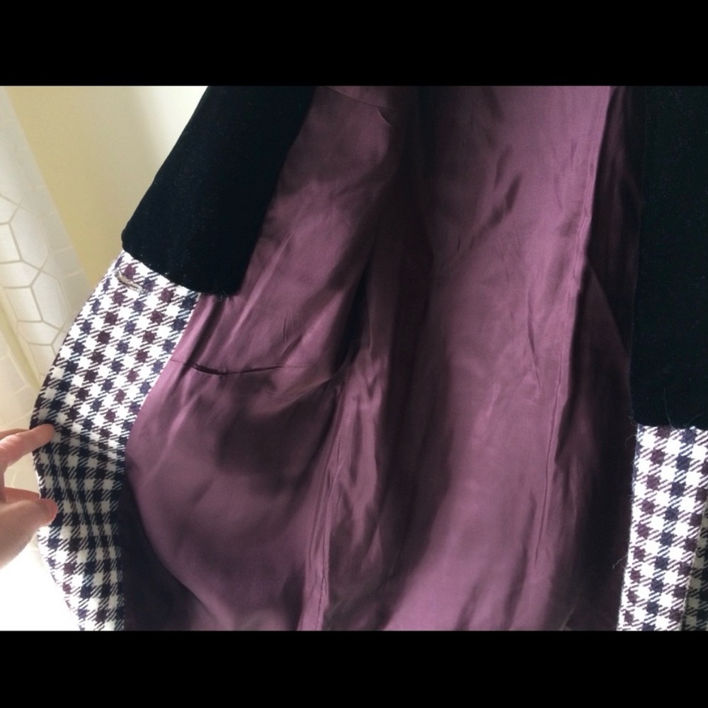 Wool small check long blazer with velvet lapel - Picture 6 of 8